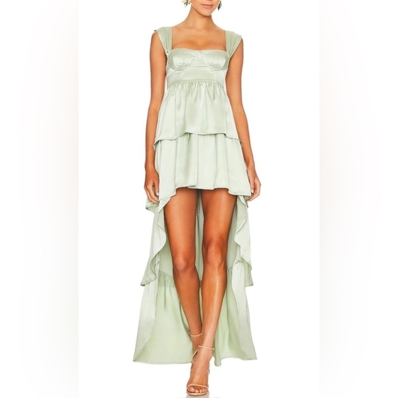 WeWoreWhat Dresses & Skirts - 0306 - Corset High Low Maxi Satin Charmeuse Fog Green Dress